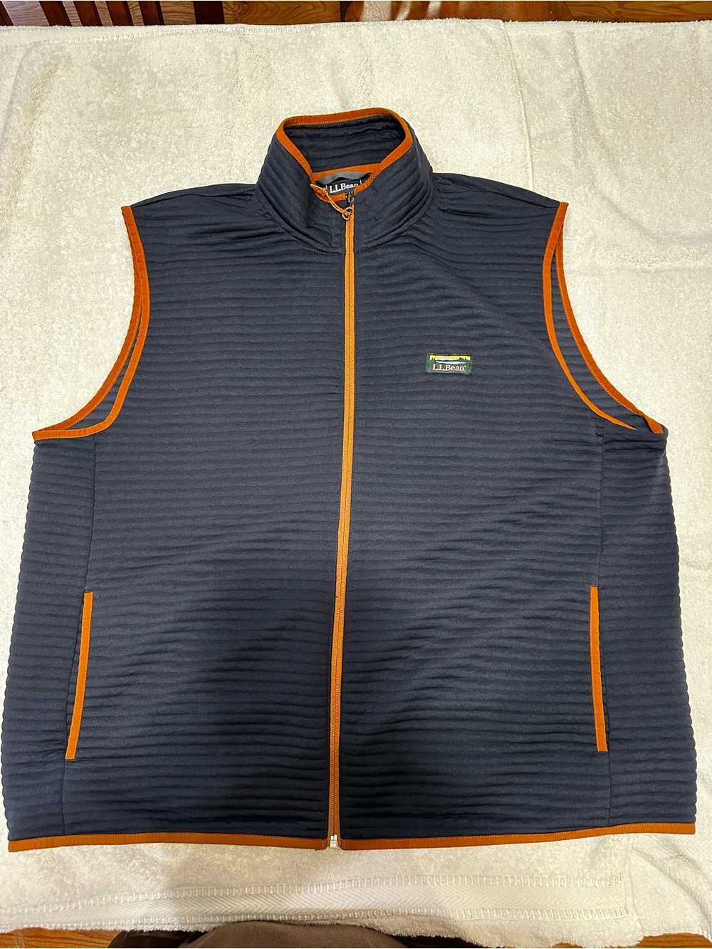 L.L. Bean Men's Airlight Vest with Brown Trim - Navy Blue/Brown
